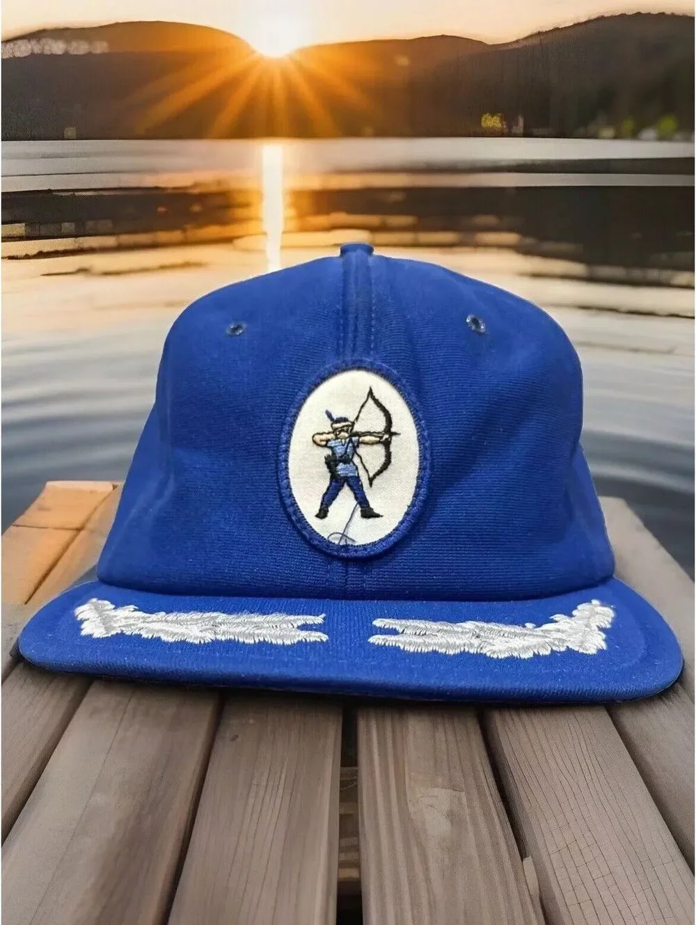 Mid Century Marksman Bow Arrow Bowhunter Silver Leaf Blue SnapBack Baseball Cap